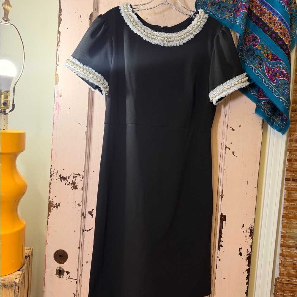Betsey Johnson LBD Black Dress with Pearl Accents
